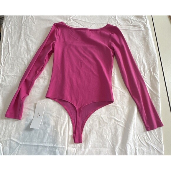 CRZ Yoga Thong Bodysuit S Pink Long Sleeve Square Neck Snap Crotch NWT - Picture 3 of 12